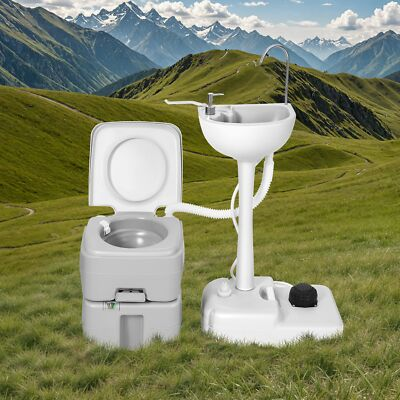 #ad #ad 5.3 Gallon Camping Toilet amp; 17L Sink Combo RV Travel Porta Potty Commode Outdoor $150.00