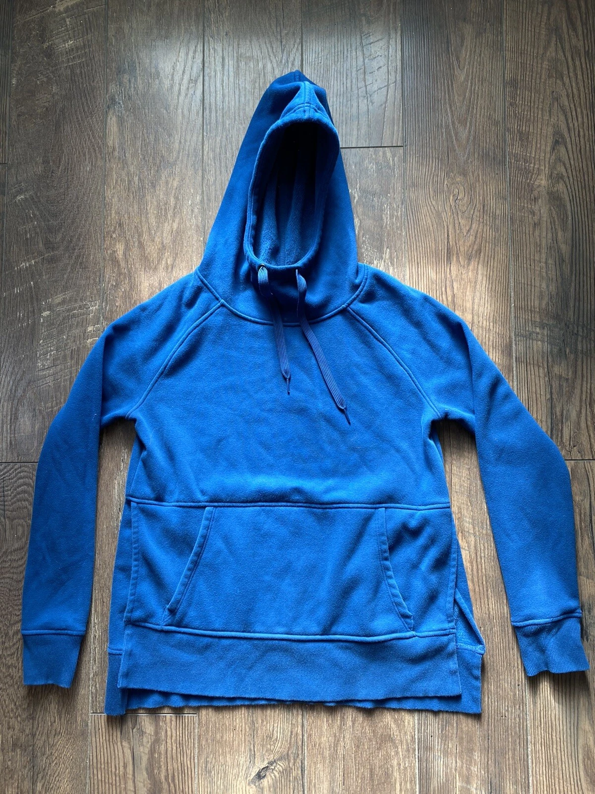 Athleta Hoodie XS Sweatshirt Oversized Cozy Side Slit/Cut Blue Pockets Hooded