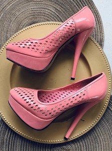 salmon pink high heels