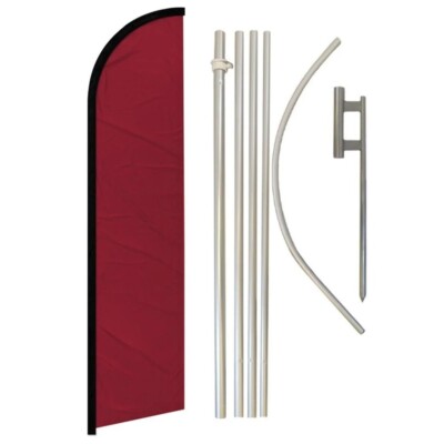 Burgundy Solid Color Windless Banner Flag & Flag Pole Kit & Ground Spike