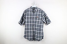 Vtg Carhartt Mens Medium Faded Spell Out Short Sleeve Button Down Shirt Plaid