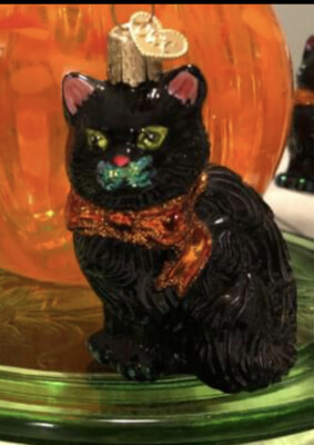 Old World Ornament Black Cat Halloween Fall Christmas Shiney Bright Lucky Kitty