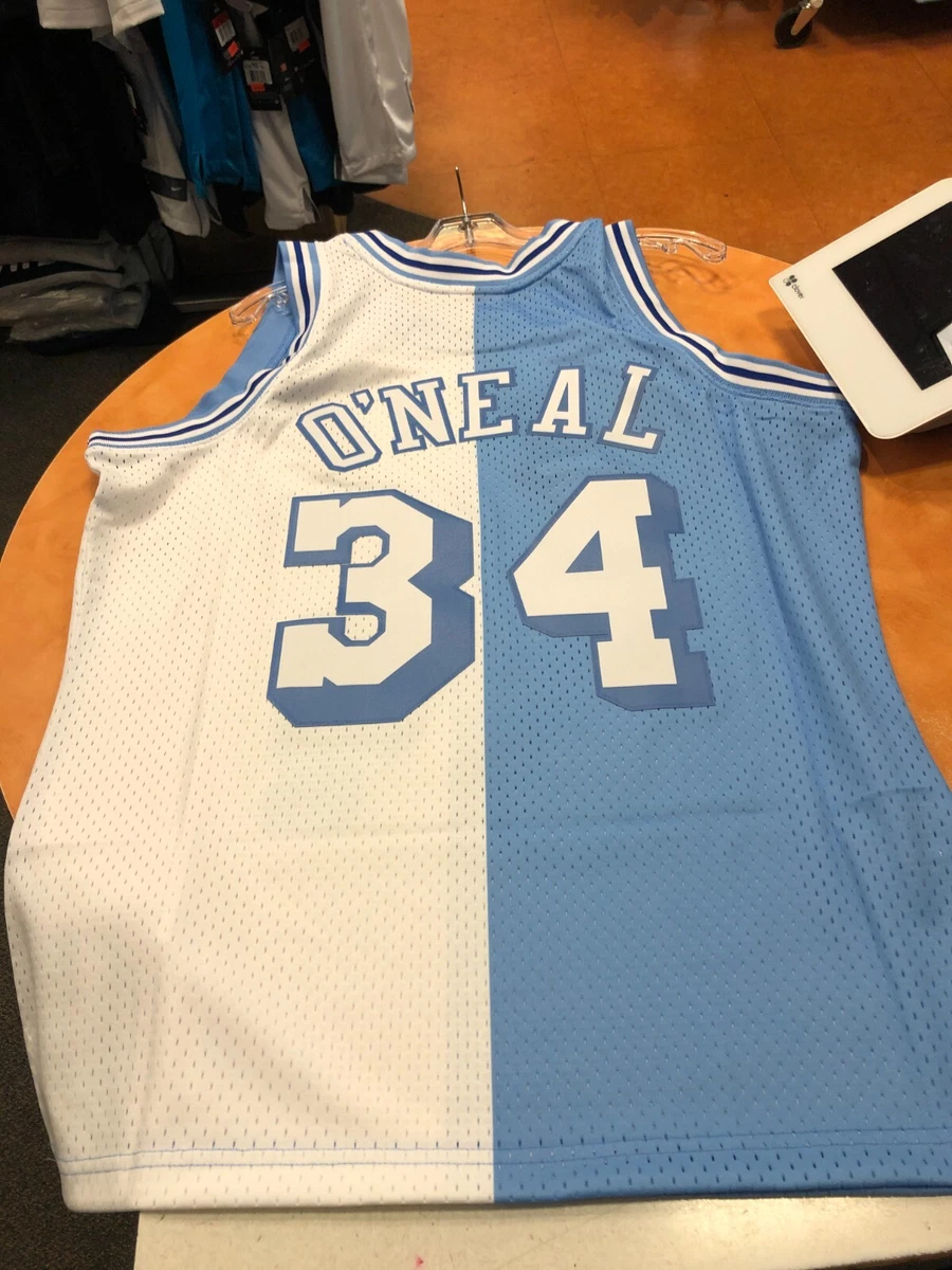 Men's Mitchell & Ness Shaquille O'Neal Powder Blue/White Los Angeles Lakers Hardwood Classics 1996-97 Split Swingman Jersey