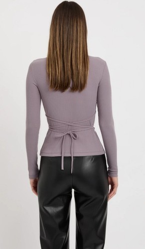 Kookai Sereya Top Womens Sz 10/38 Volcanic Grey Long Sleeve Wrap Style BNWT $90 - Picture 3 of 8