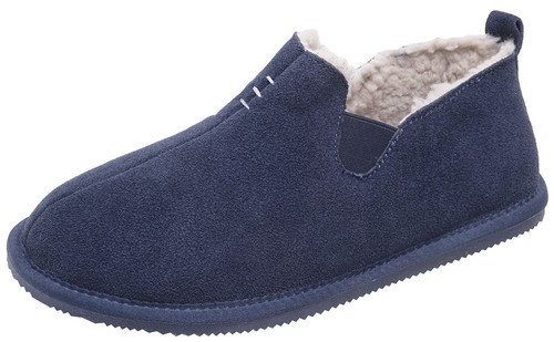 Herren Supreme Lammfell gefütterte Bootie Hausschuhe Hartgummi Sohle Wildleder außen marineblau - Bild 2 von 9