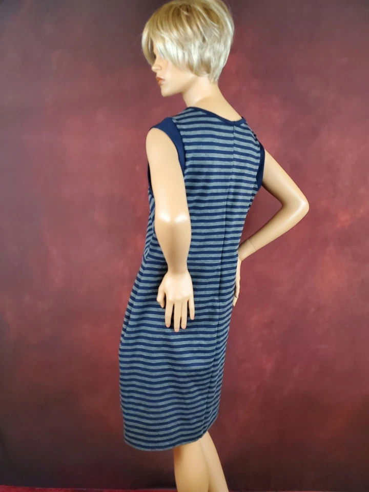 Merona 女式工作服无袖针织连衣裙 XXL 蓝色灰色条纹紧身 — 第 3/4 张图片
