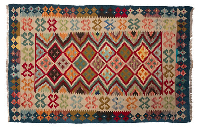 Antique Vintage Kelim Kilim Turkish Rug Gorgeous Lozenge Patterned 187cm x 120cm