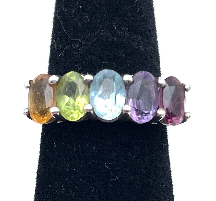 Sterling Silver Multi Gemstone Multicolor Rainbow… - image 1