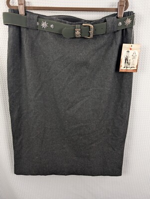 Spieth & Wensky A-Line Wool Skirt w/Belt (Size 48) Size 16 Charcoal NWT
