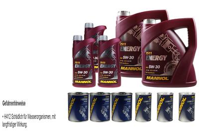 11L Motoröl MANNOL Energy 5W-30 3x MANNOL Leak-Stop ADDITIV+Motor Flush