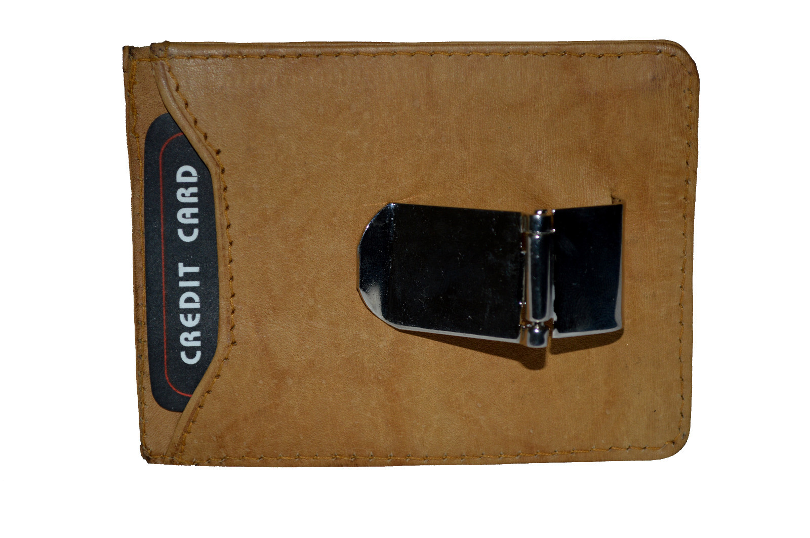 Sleek Tan Metal Money Clip with ID Holder – Perfect Gift-image