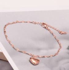 18K Rose Gold Titanium Stainless Steel Heart Anklet Foot Beach Chain 8-10" PE10