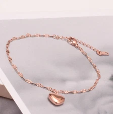 18K Rose Gold Titanium Stainless Steel Heart Anklet Foot Beach Chain 8-10" PE10