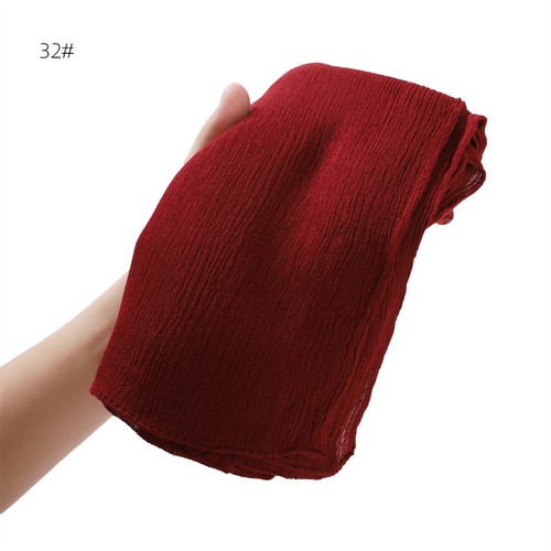 Women's Pleated Scarf Viscose Solid Color Breathable Muslim Headscarf Shawl Wrap - Picture 52 of 61