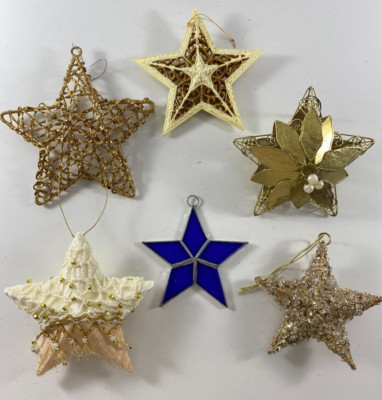 Vintage Lot 6 Star Shaped Christmas Ornate Ornaments