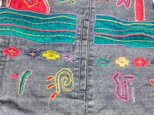 Chicos Design Large Blue Denim Multicolor Embroidered Southwestern Button Jacket - Picture 3 of 11