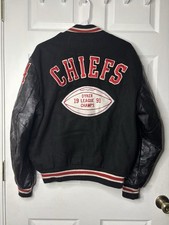 Vintage 90s Chiefs Leather Wool Varsity Bomber Jacket Small Made in USA DeLONG