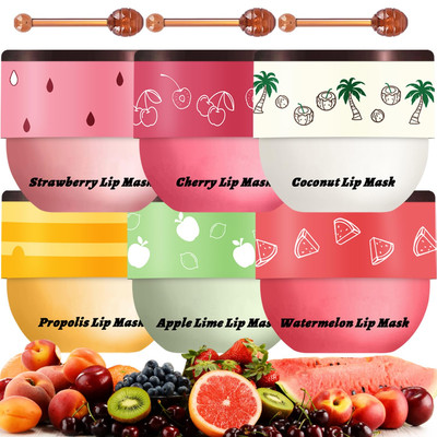 6 PCS Bee Lip Balm Honey Pot, Propolis Lip Mask Overnight, Moisturizing Hydratin