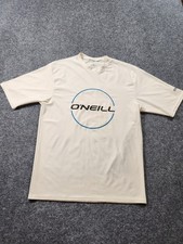 O'NEILL Skins Rash Guard Sun Shirt Men Large Off-White Slim 50 UV Surf Swim UPF