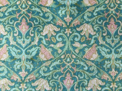 Superweicher Kuschel Fleece Digitaldruck Stoff Material FLORAL DAMAST TÜRKIS