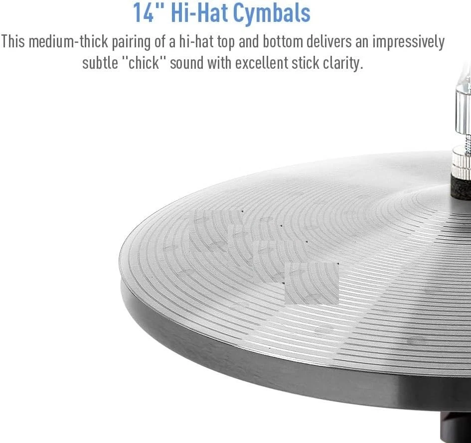 Conjunto de pratos de liga leve 5 peças: 14" Hi-Hat, 16"/18" Crash, 20" Ride, prata - Imagem 4 de 4