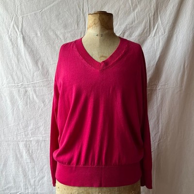 M&S Damen Pullover tiefrosa Merinowolle extra fein Langarm Gr. L
