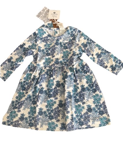 Kate Quinn Wildflowers Dress Blue Floral Peter Pan Long Sleeve 6 12 Months New