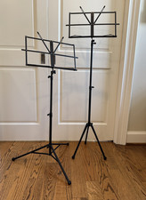 2 Compact Folding Metal Music Stands w Carry Bags Adjustable Height Tripod Base