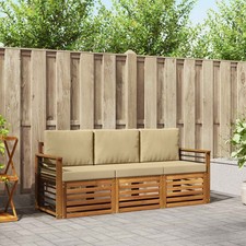 Set divani 3 pcs Naturale e Beige Legno di Acacia Massello