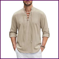 Men's Renaissance Shirt Pirate Medieval Viking top Cotton Linen Shirts Men Long