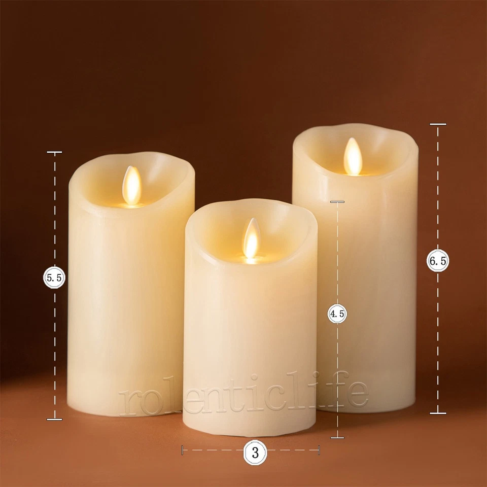 Paquete de 3 velas de cera sin perfume sin llama Luminara con pilar de mecha móvil remoto Foto 2 de 4