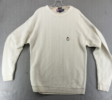 Chaps Ralph Lauren VTG Cream White Sweater Mens M Hand Framed Herringbone