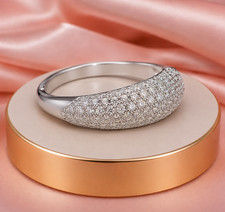 Silver stacking chunky statement dome shaped  pave band  cluster ring all sizes
