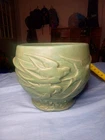 1930 McCoy Art Pottery Swallows In Flight Jardiniere Matte Green 7" x 7”