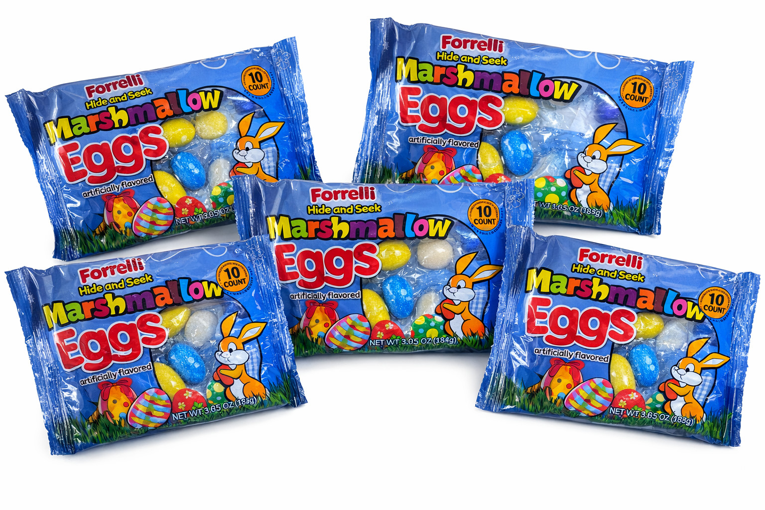 Forrelli 5 bags 3.5 oz Easter Hunt Marshmallow Candy Eggs 10 per bag 50 pieces