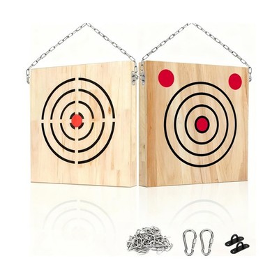 Wooden Axe Throwing Target with Handle & Chain Knife Throwing Target with Kni...
