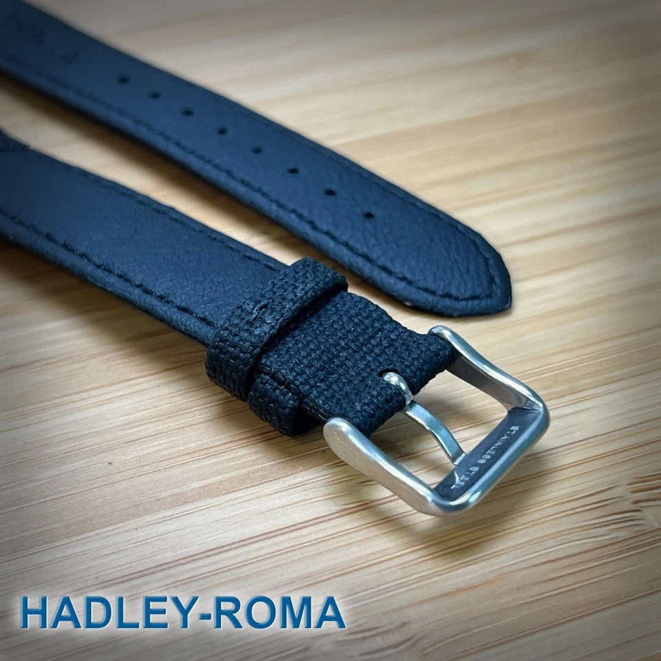 Correa de reloj de tela de vela ultra suave de alta calidad - 18 mm negra - cuero vegano Foto 2 de 2