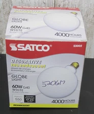 SATCO S3002 G40 60W  60 Watt White Globe Light Bulb 5" Diameter 4000 Hours