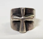 vtg 925 Sterling Silver Band Ring Sz 9" w 3D Embossed Cross Crucifix Religious