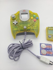 Official Sega Dreamcast Clear Yellow Controller HKT-7700 With VMU New Batteries 