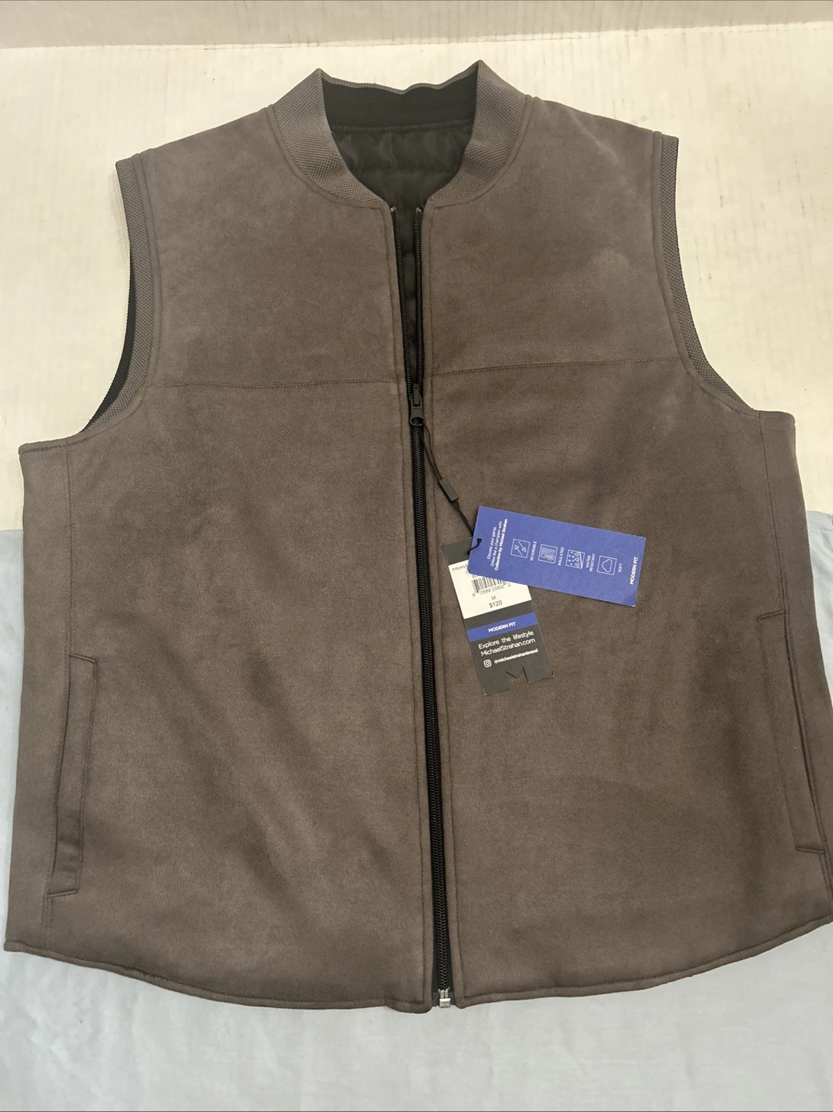 NWT Collection Michael Strahan Reversible Water Resistant Vest Black Brown Sz M