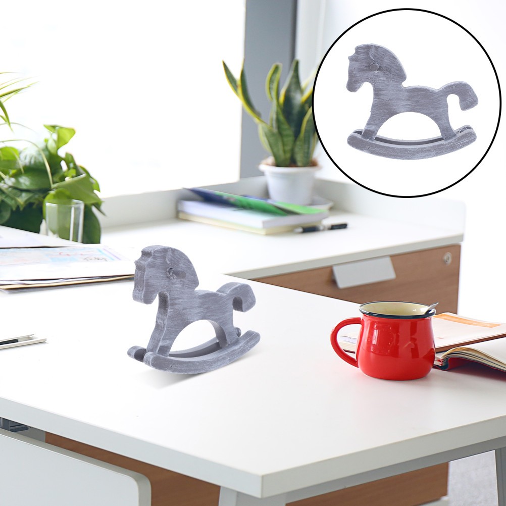 Wooden Rocking Horse Statue Animal Table Ornament Desk Sculptured