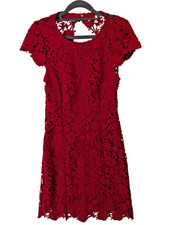 LuLus Red Lace Bodycon Dress M Low Back Zip Fitted Cocktail Party Wedding Sexy