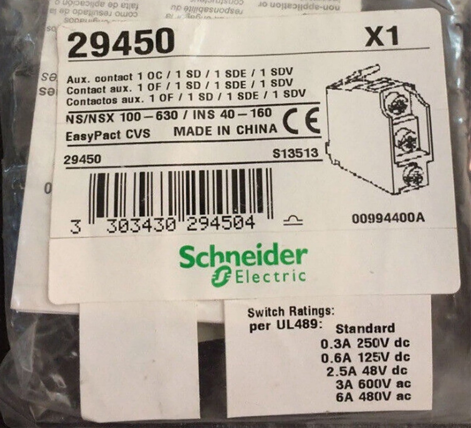For Schneider 29450 Circuit breaker auxiliary contacts New 1PC
