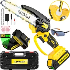 Cordless Mini Chainsaw 6 Inch, Auto Oiler &Tool-Box, One-Hand Handheld Electr...