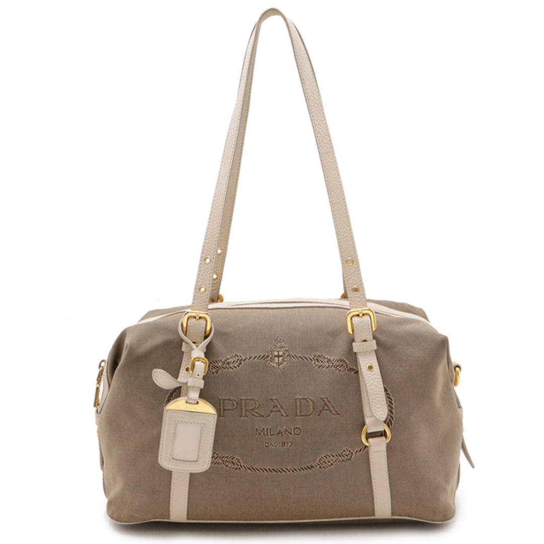 RARE PRADA Jacquard Mini Boston Tote Bag in Canvas & Leather with Logo