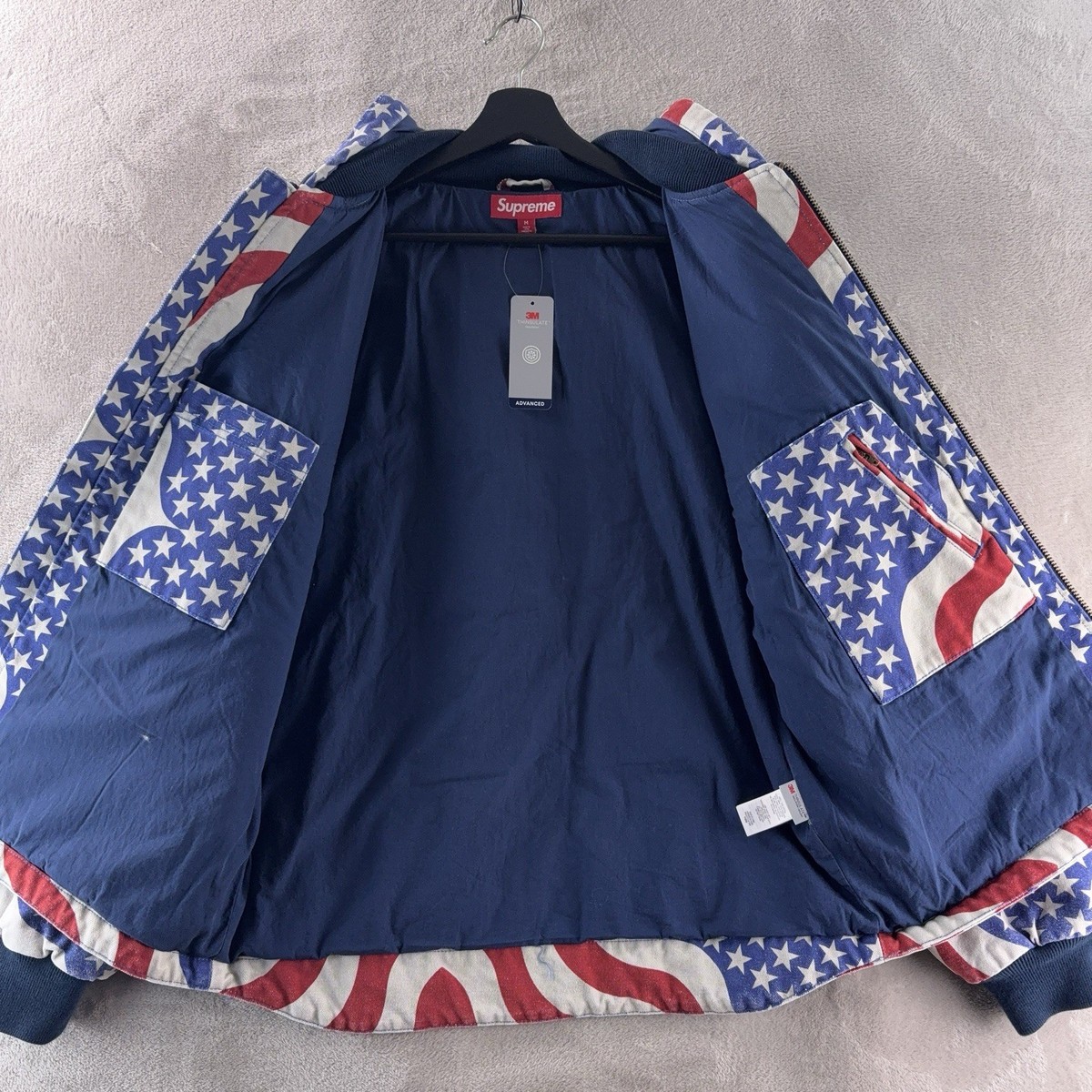Supreme Flag Quilted Hooded Work Jacket Mens Size Medium Colored
