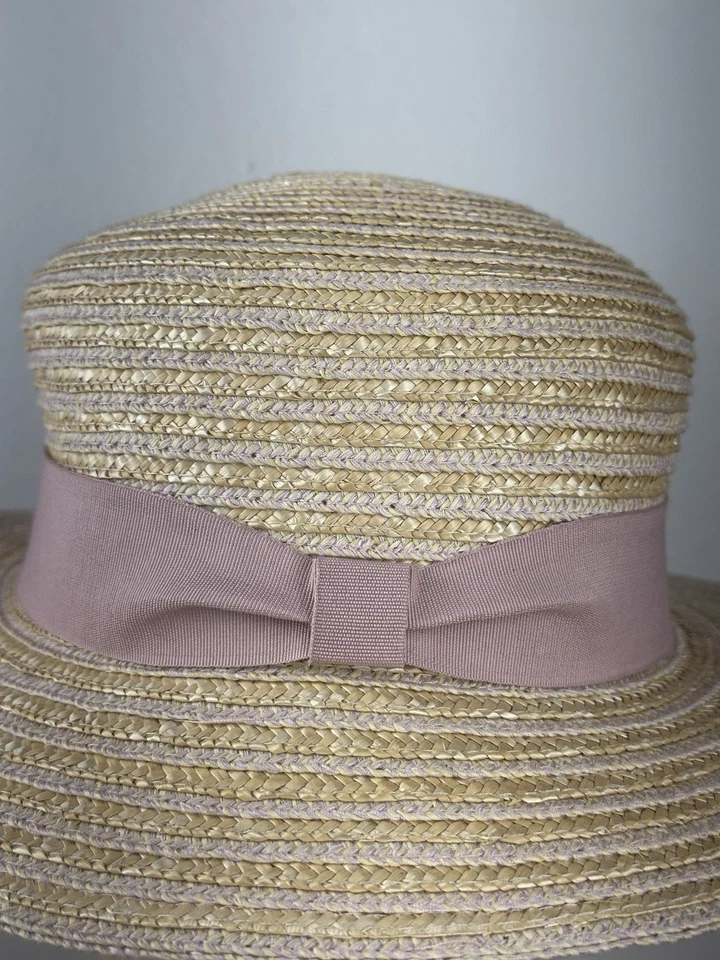 Sombrero de paja Nine West para mujer beige gorra para el sol ala ancha cinta rosa vacaciones Foto 3 de 4