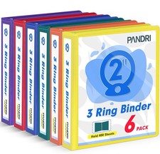 Pandri 6 Pack 2 inch 3 Ring Binders with 2 Interior Pockets 16 oz 6 Colors
