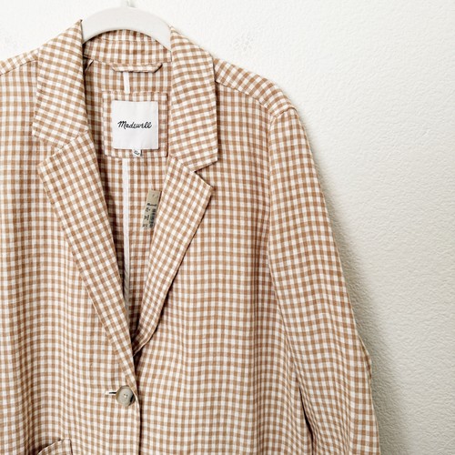 Madewell Size XL Oversized Tan Gingham Check Linen Dorset Slouchy Blazer NWT - Picture 10 of 13